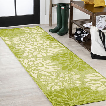 Zinnia Modern Floral Textured Weave Indoor/outdoor Runner Rug